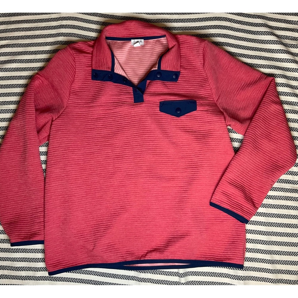 J‎ Crew Textured Snap Neck Pullover Fleece Coral Navy Blue Size L - Picture 3 of 5